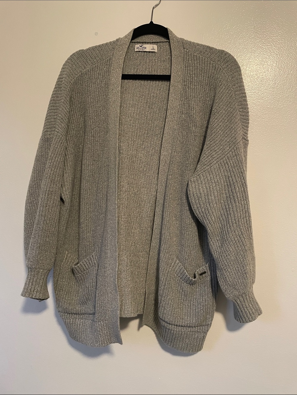 Hollister Light Gray Open-Front Knit Cardigan Size L
